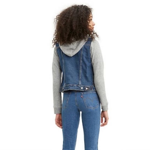 🌺LEVI'S Legacy Hybrid Trucker Denim/Sweatshirt Sleeve Hooded Jacket Size Medium🌺 - Picture 2 of 7